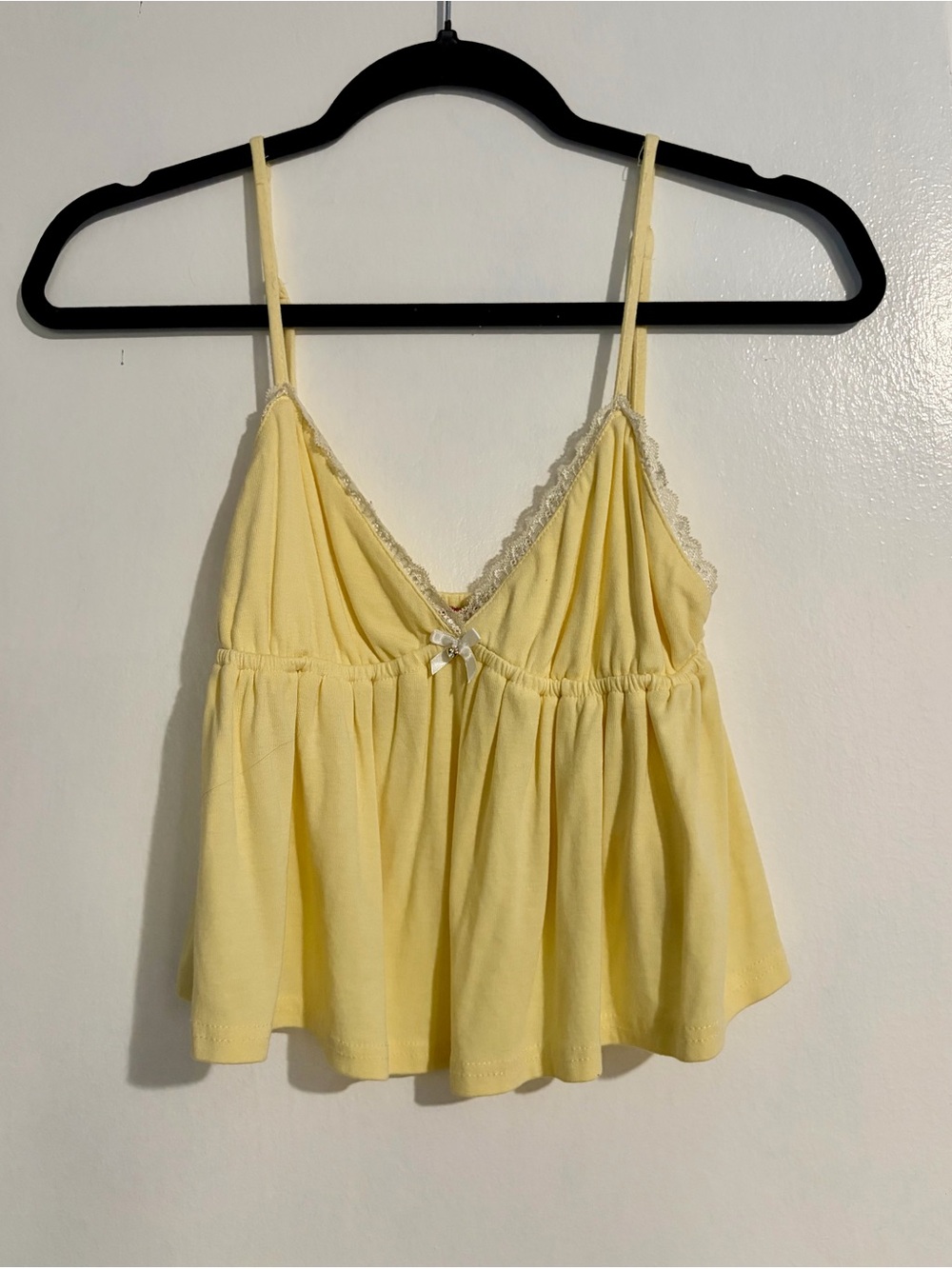 Edikted Pale Yellow Lace-Trim Spaghetti Strap Cami